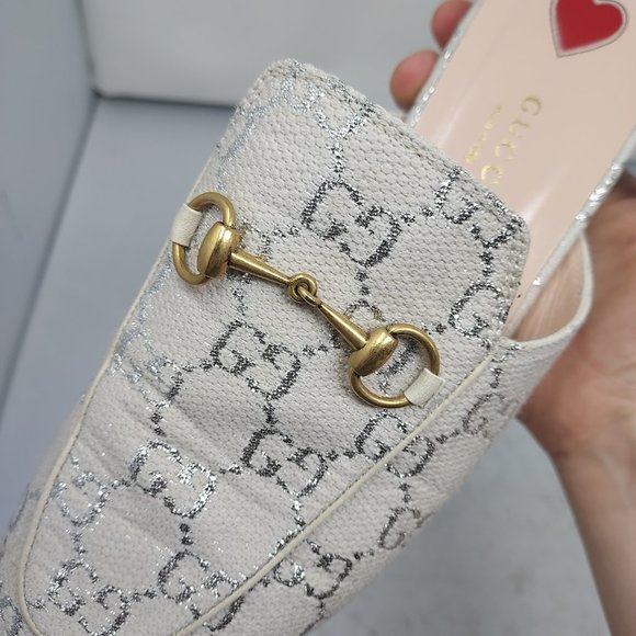 Gucci Cream and Silver Mules with Gold Detail - Picture 6 of 12